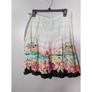 Vintage Harold's Women 100%‎ Linen A-line Skirt 12 Floral Midi Coastal Hawaiian